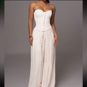 JLUXLABEL Cream Wide Leg Pleated Trousers